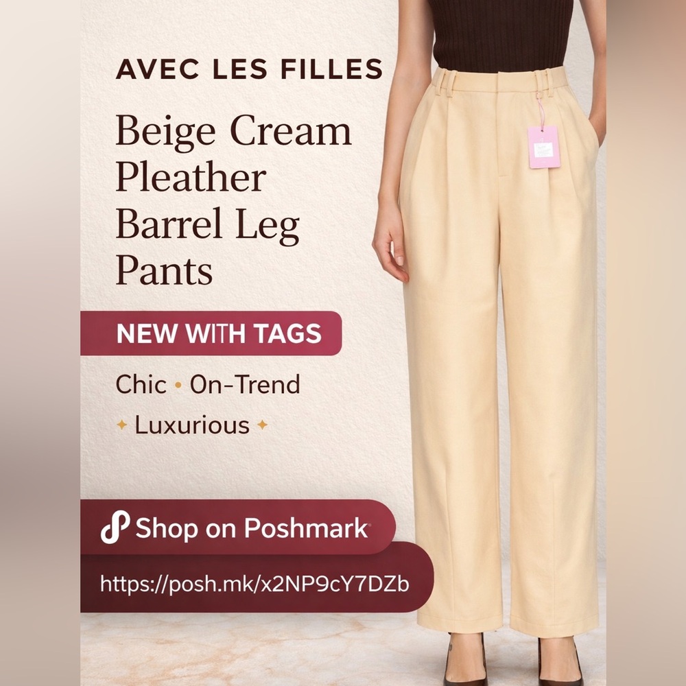 New With Tags Avec Les Filles Beige Faux Leather Pants sz14 barrel leg pleated
